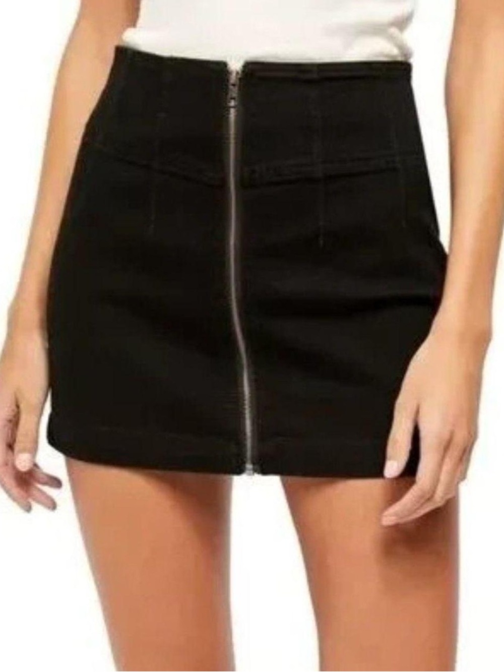 Free People We The Free Black Front Zip High-Rise Mini Skirt